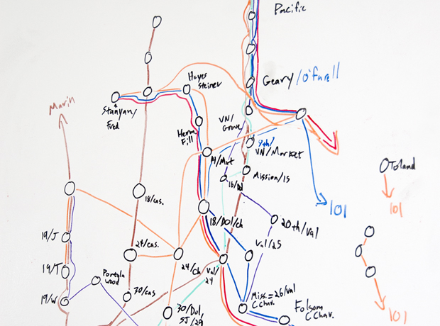 whiteboard sketch of the private subway